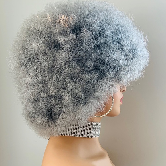 Grey/Black Kinky Curly Synthetic Afro Wig - Picture 4 of 11